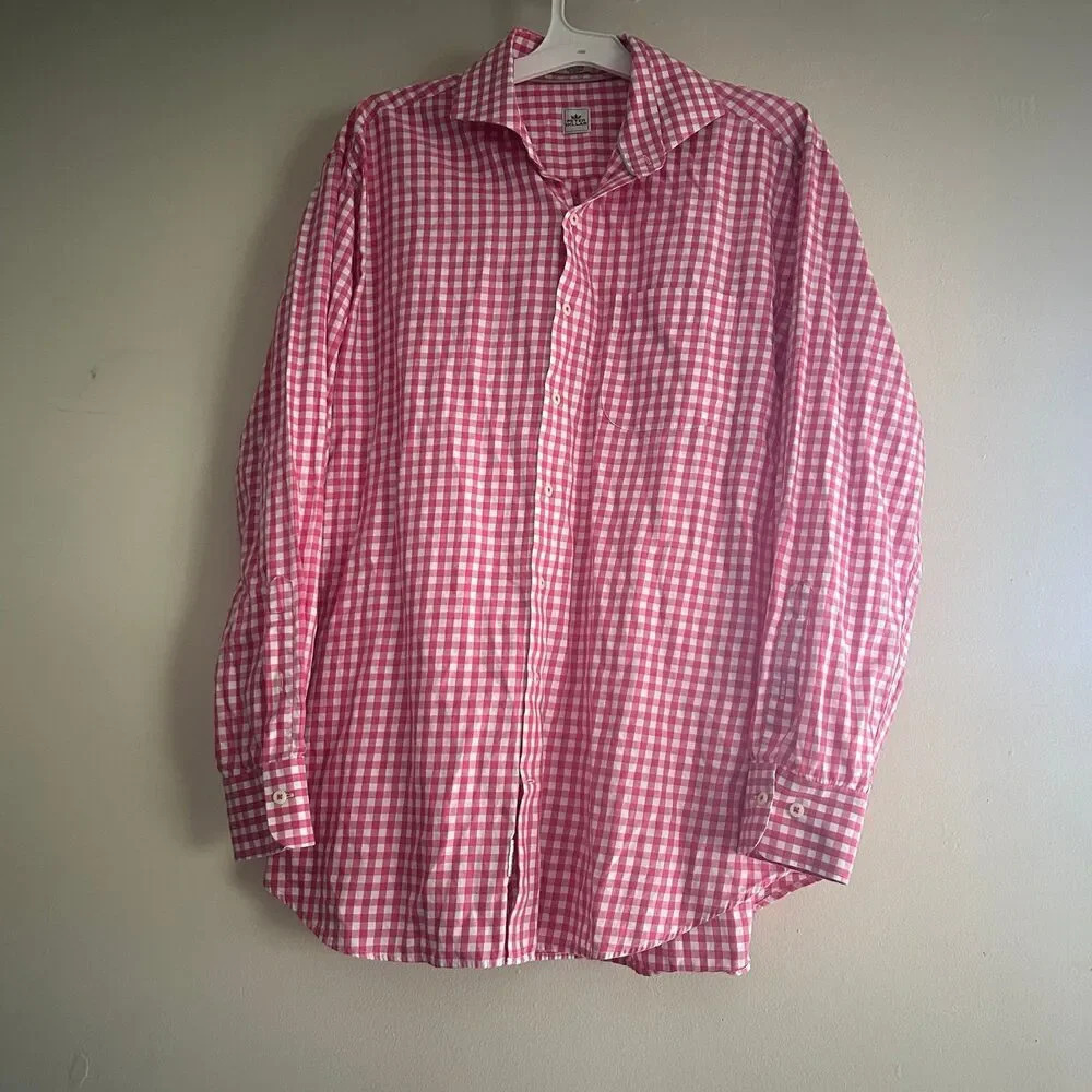 Peter Millar Button Up Shirt Mens XL Pink Gingham
